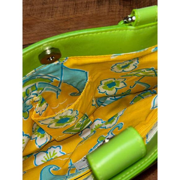 NEW Lilly Pulitzer Blue Green Lilly Vintage 90s Lunch Bag Purse Inside Pockets - Picture 8 of 13